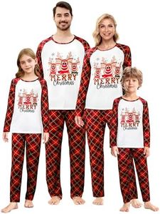 MyFav Matching Christmas Pajamas for Family Xmas Sleepwear Kids Jammies Holiday PJS for Girls Boys Red Elk,14Y