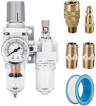 NANPU 1/4" NPT Compressed Air Filter Regulator Lubricator Combo, Water/Oil Trap Separator - Gauge(0-150 psi), Poly Bowl, Semi-Auto Drain, Bracket