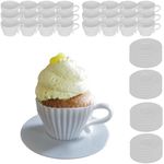 Evelots Baking Cupcake Molds - Silicone Teacup Set - 48 Pc Set - Oven-Safe - Nonstick - Muffin Cups for Bridal/Baby Shower, Birthday/Tea Party - 24 Cups & 24 Saucers - BPA Free