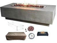 Elementi Granville Gas Fire Pit Cast Concrete Fire Table, Outdoor Fire Pit Electronic Ignition | Canvas Cover, Lava Rock Included | Free AMS Wind Guard & Table-top Firepit | Light Gray (Natural Gas)