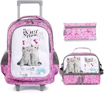 seastig Rolling Backpack for Kids Wheeled Double Handle with Lunch Bag and Pencil Case Set 18in