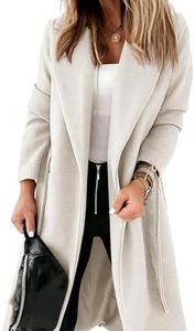 Ladiyo Womens Classic Coat Lapel Collar Open Front Belted Long Jacket