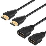 4K HDMI Extension Cable 1FT（2Pack,Anbear High Speed 4K@60HZ HDMI Extender (Male to Female) Compatible for Xbox One S 360, PS5, PS4, Roku TV Stick, Blu Ray Player