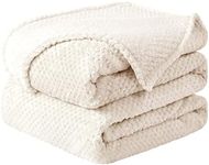 uxcell Flannel Fleece Bed Blankets, Soft Warm Microfiber Blanket, Mesh Fuzzy Plush 330GSM Lightweight Decorative Solid Blankets for Bed Beige Full (70"x78")