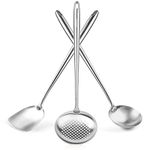 Yosukata 43 cm Wok Spatula and Ladle Skimmer Spoon - Stainless Steel Cooking Utensils Set of 3-304 Stainless Steel Kitchen Utensils Set - Dishwasher Safe Wok Accessories - Wok Utensils Cooking Tools…