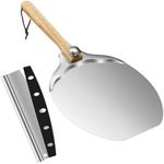 Ykjlmagvs 12x14 Inch Pizza Peel with Rocker Cutter & Foldable Wood Handle, Aluminum Pizza Paddle Spatula - Includes for Baking Pizza, Dough, Bread & Pastry in Family Pizza Ovens