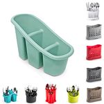 3 Compartments High Grade Plastic Sink Tidy Cutlery Drainer Caddy Holder Plastic Utensil Holder, Silverware Holder Utensil Drainer, Cutlery Drainer Caddy for Home and Kitchen (Mint Green - Design 4)