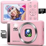 Digital Camera, Toiauaha 4K Autofocus Vlogging Camera 44MP UHD Compact Camera with 32G SD Card & 2 Batteries, 2.4”Rechargeable Mini Camera for Photography, Video, Kids, Beginners,Teenagers, Adult