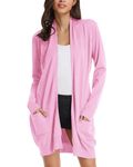 GRACE KARIN Womens Long Cardigan Open Front Long Sleeeve Cardigan Sweaters with Pockets Casual Knit Cardigan Coat Pink Medium