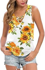 Feiersi Women's Sleeveless Criss Cross Print Casual Tank Tops Basic Blouse(Floral Sun White,Small)