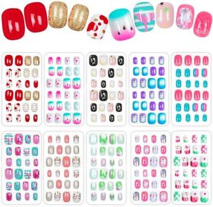 240 Pieces Fake Nails for Kids Girls Artificial Kids Press on Nails Full Cover Short Acrylic Stick On Nails False Nail Tips Kit for Children Little Girls Nail Art Decoration (Gradient Pattern) (Chic)
