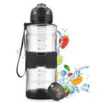 FORWEWAY BPA-Free Large Water Bottle Tritan Leakproof Plastic Water Bottle with Filter Reusable Big Drink Water Bottles Durable for Fitness Outdoor Camping Hiking (1.5L Black)