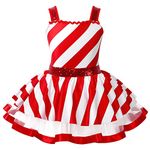 inlzdz Chilren Girls' Cute Christmas Tutu Dress for Xmas Party Dress up Festive Holiday Outfit Costume Candy Cane Princess Dress Red 9-10 Years