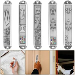 STOBAZA Mezuzah with Scroll for Door, 5pcs Jewish Mitzvah Door Mezuzah Case Metal Mezuza Plaque, Hannukah for Outside Door, House Warming Blessing