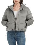 Flygo Puffer Jacket Womens Cropped Corduroy Hooded Winter Jackets Warm Quilted Long Sleeve Bubble Down Coats, Grey, Large