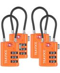 Search Alert TSA Approved Travel Combination Luggage Cable Locks for Suitcase, Gym Locker,Toolbox,Backpack 1,2,4,6 &10 pk, Orange 4 Pack, ONE_Size