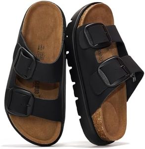Project Cloud 100% Genuine Leather Platform Sandals Women Footwear - Wedge Chunky Slides for Women 2026 with Memory Foam Insole & Cork Footbed Womens Sandals (GreeceChunky)