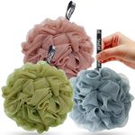 KISUOMAOYI Loofah Shower Puff 3Pcs - Ultra Soft Mesh Bath Sponges for Adults Exfoliating, Scrubbing and Cleaning - Body Scrubbers for Use in Shower