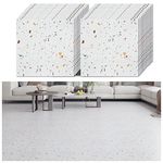 VEELIKE White Vinyl Flooring Peel and Stick Floor Tiles Terrazzo Tile Stickers Waterproof Kitchen Flooring Self Adhesive Floor Planks Bathroom Flooring Vinyl Living Room Non-Slip 30cm x 30cm 24 Pieces