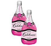 Set of 2 Pink Champagne Bottle Jumbo 39" Foil Celebration Party Balloons