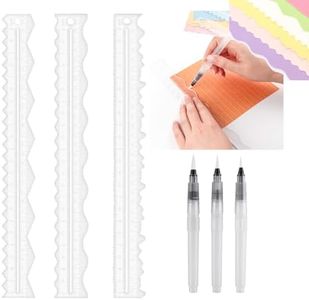 Briartw 3 Tear Rulers Guides with 3 Water Brushes for Cutting Paper,12" Acrylic Paper Tearing Ruler Deckle Edge Ruler,6 Different Tearing Edges Basic Tools Work with Both Paper,Cardstock and Vellum