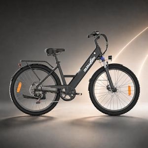 WITAMBIKE C14 26" Step-Through Electric Bike For Adults, 250W Motor & 36V 17.5Ah Removable Battery, 7-Speed Commuter E-Bike with Lockable Suspension, LCD, 150kg Load, Mudguards Included, Black