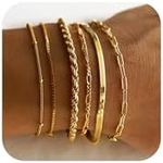 Gold Bracelets For Women Waterproof，14k Gold Bracelet Sets For Women，Gold Plated Bracelet，Bracelet For Woman，Dainty Bracelets For Women，Stackable (6Pcs Gold Bracelet)