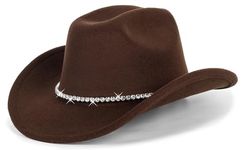 Glitter Silver Black Cowboy Hats for Women - Western Sparkly Rhinestone Cowgirl Hat for Ladies, 1 Circles Diamond-coffee, 7-7 1/4