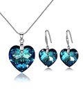 Young & Forever Gift Timeless Treasure Heart of The Ocean Blue Necklace Pendant Set Embellished with Crystals from Crystals from Austria Drop Earrings Necklace Set for Women Girls