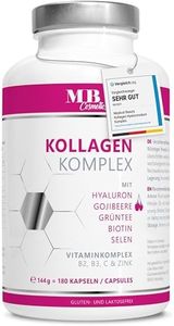 Kollagen Hyaluronsäure Komplex - 1000 mg mit dem Superfood Gojibeere und Grüntee - 180 Kapseln vom Weiderind. Premium Kollagen Hydrolysat mit Biotin, Selen, Zink, C, B2 und B3 - MB Cosmetics