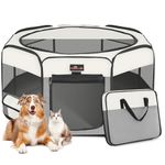 Dog Playpen, Cat Playpen - Foldable Pet Playpen with Carrying Case, Portable Pet Tent for Indoor/Outdoor Use | Water Resistant | Removable Shade Cover - (Grey, X-Large)