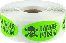 Fluorescent Green"Danger - Poison" Warning Stickers | 51 mm x 25 mm 2 x 1" Inch Oval | 500 Pack