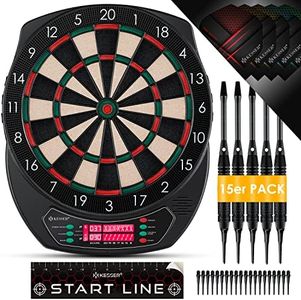 KESSER® Set Profesional de Diana Electrónica - Diana electrónica con 15 Dardos + 35 Plumas Pro 100 Puntas de Flecha + Accesorios para Dardos para 1 a 8 Jugadores