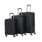 XEO HOME Suitcase Set of 3 Pcs Luggage Sets Hard Shell Travel Bags Lightweight Suitcases on 4 Spinner Wheels ABS Travel Trolley Case (Stripped Black)