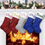 DegGod 2 Pack Sequin Personalized Christmas Stockings, Red or Blue or Silver Glitter Custom Xmas Stocking with White Faux Fur Trim Hanging Ornament for Fireplace Xmas Tree Holiday Party Decoration