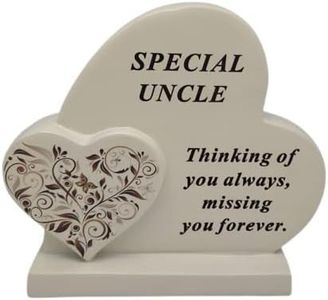 David Fischhoff Sentiment Double Heart with Floral Swirl Graveside Remembrance Plaque Ornament - Uncle