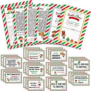 52 Pcs Elf Notes and 2 Elves Notice Naughty or Nice Behavior Checklist Stationary Paper 3 Elf Bonus Letter and Elf Reports Set Elf Christmas Note Cards for Christmas Student Kid Preschool (Classic)