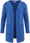 COOFANDY Mens Long Hooded Cardigan Sweater Lightweight Knitted Open Front Cardigan Men Sweaters with Pockets Drap Cape Overcoat Blue