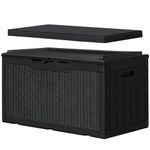 VICTONE 100 Gallon Waterproof Deck Box with Cushion Outdoor Resin Storage Box Lockable Patio Storage Bench for Patio Furniture,Garden Tools and Pool Supplies (Black)