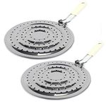 2 Pack Double Thickening Heat Diffuser Reducer Flame Guard Simmer Plate, Stainless Steel for Electric and Gas Stovetops Hob, 8 inch for Gas Cooker Pan Conducts Heat Evenly, Detachable Handle