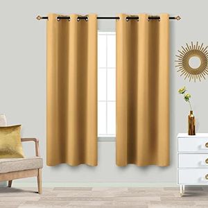 KOUFALL Living Room Curtains 63 Inch Length,2 Panels Thermal Insulated Black Out Room Darkening Blackout Curtains,42x63 in Long,Gold Yellow