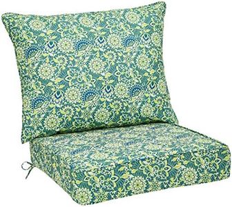Amazon Basics UV Resistant Deep Seat Patio Seat and Back Cushion Set - Green/Blue Flower