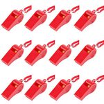 Fya 12PCS Red Emergency Whistle with Lanyard, Super Loud Plastic Whistles Bulk Perfect for Self-Defense, Lifeguard and Emergencies