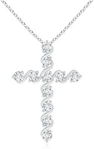 Angara Prong and Bar Set Diamond Cross Pendant in 14K White Gold
