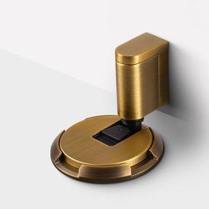 Yagman 3 Pack Windproof Door Stoppers Adjustable Bottom of Door Holder No Drilling Heavy Duty Mechanical Floor Door Stop with Screws and Adhesive Antique Brass 87006-AB-3