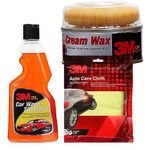 3M Combo of Cream Wax, Microfiber Cloth and Car Shampoo (500 ml) | High Foam | Streak Free | Glossy Car Care Combo