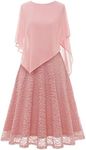 DRESSTELLS Lace Cape Dress with Chiffon Overlay Knee Length, Cocktail Wedding Guest Midi V-Back Dress, Dusty Rose, Medium