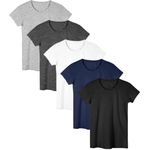 Sexy Basics Women's Cotton Stretch Color T Shirts | Casual & Active Basic Tops | Multi Packs, 5 Pack- Black/White/Grey/Navy/Charcoal, X-Large