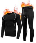 Holure Men's Sports Thermal Underwear Fleece Lined Top and Bottom Compression Winter Base Layer Set Black S