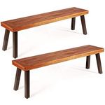 Giantex Set of 2 Outdoor Bench, Acacia Wood Patio Seating, Dining Benches for Garden, Lawn, Farmhouse and Entryway with Metal Legs, Rustic Brown and Black (2)